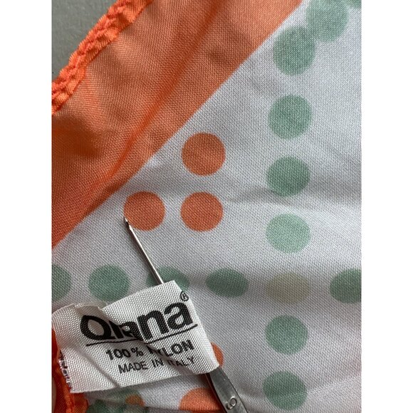 Qiana Polka Dot Square Scarf 26 Inches Orange Green Nylon Italy Hand Wash Vintag - Picture 5 of 5